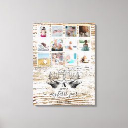 Wood Deer Baby&#39;s First Year Photo Collage Canvas Print