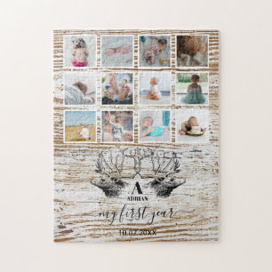 Wood Deer Baby's First Year Photo Collage Jigsaw Puzzle