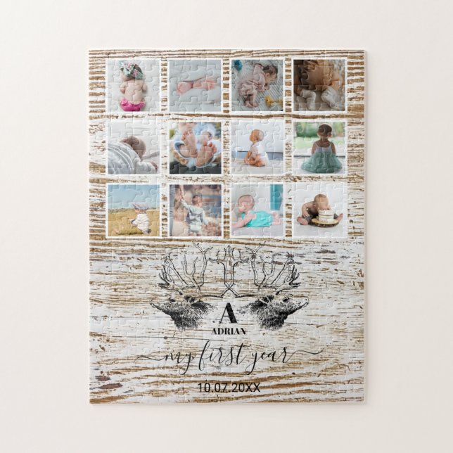 Wood Deer Baby's First Year Photo Collage Jigsaw Puzzle (Vertical)