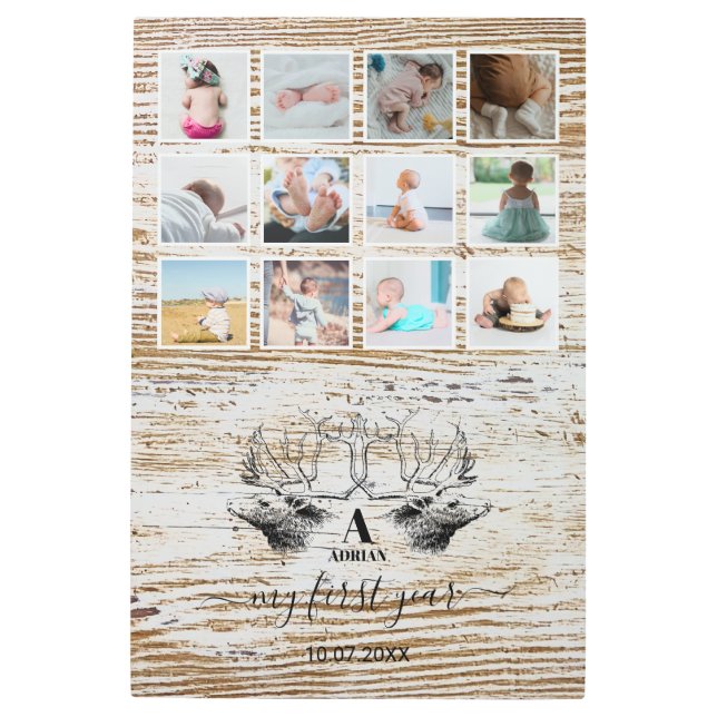 Wood Deer Baby's First Year Photo Collage Metal Print (Front)