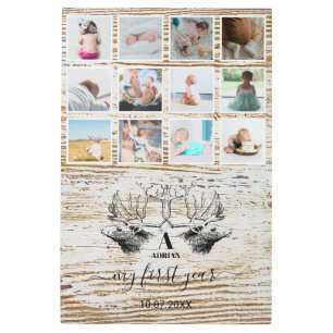 Wood Deer Baby's First Year Photo Collage Metal Print
