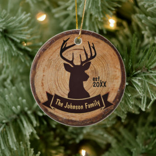 Wood Deer Silhouette Ceramic Ornament