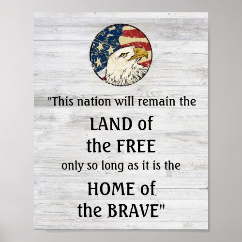Wood Design Home of The Brave Freedom Quote Poster