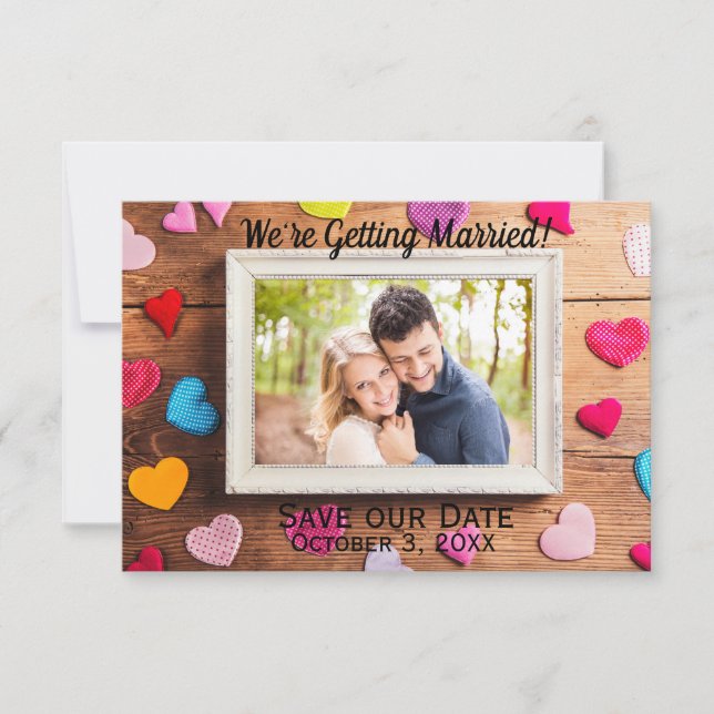 Wood Desk Frame - 3x5 Save Our Date Invitation (Front)