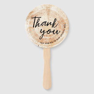 Wood disc Cut Thank You for coming Rustic Wedding Hand Fan
