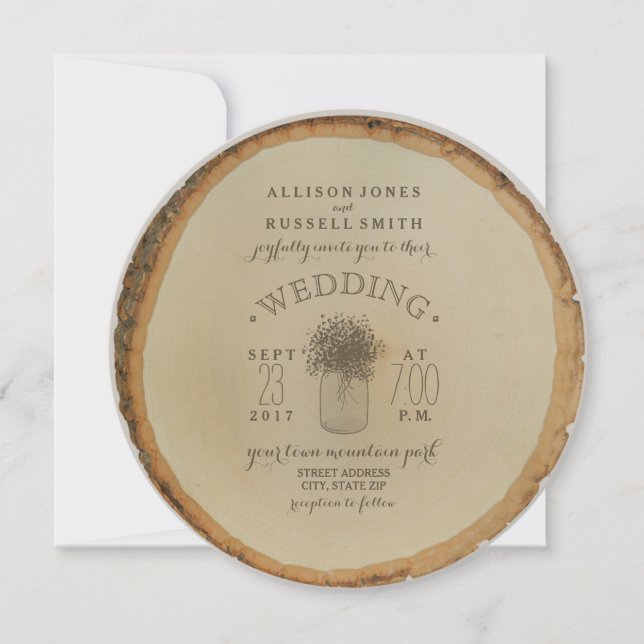 Wood Disc Inspired Baby's Breath Wedding Invitation (Front)