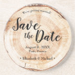 Wood Disk Custom Save the Date Rustic Wedding Coaster<br><div class="desc">An elegant and unique save the date keepsake with a wood disk cut print on these sand Stone Coasters. Customize the details with your wedding date,  location and names.</div>