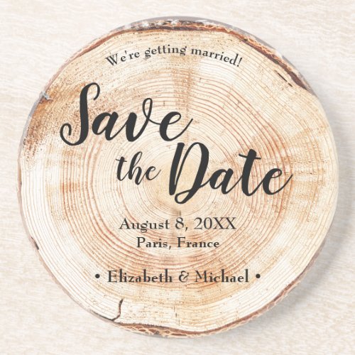 Wood Disk Custom Save the Date Rustic Wedding Coaster