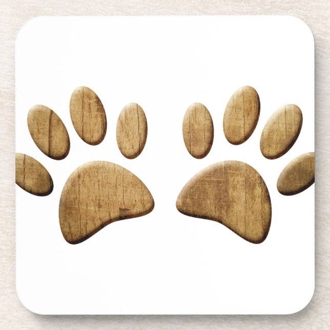 Wood Dog Paw Print Beverage Coaster (Front)