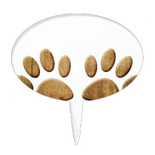 Wood Dog Paw Print Cake Topper