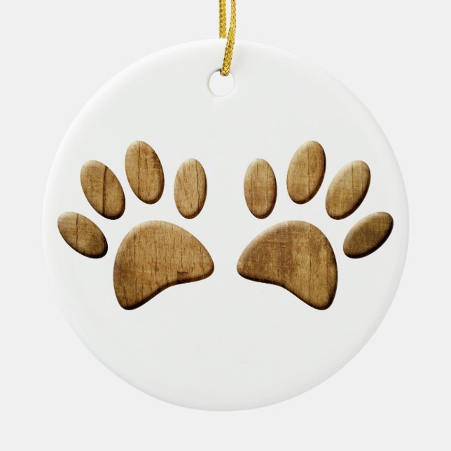 Wood Dog Paw Print Ceramic Ornament (Front)