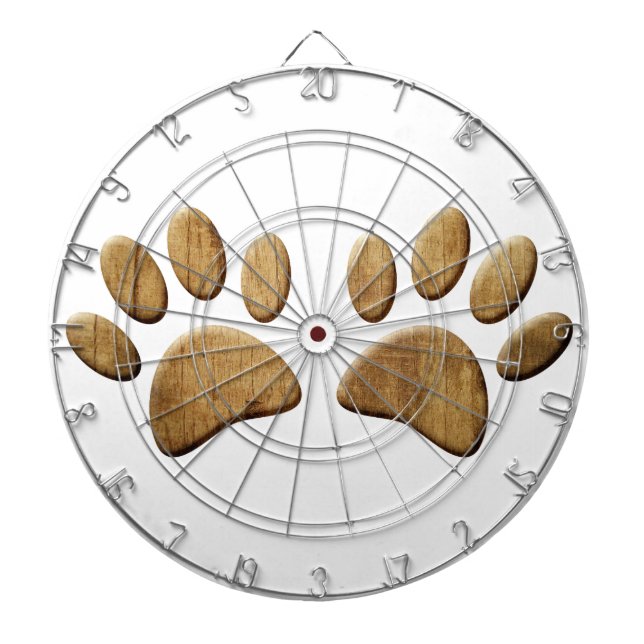 Wood Dog Paw Print Dartboard With Darts (Front)