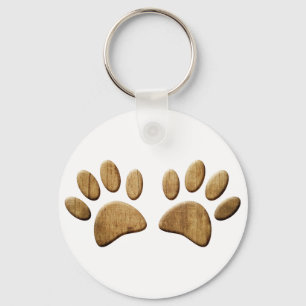 Wood Dog Paw Print Keychain