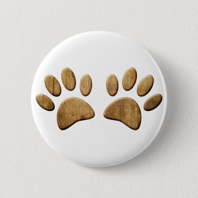 Wood Dog Paw Print Pinback Button (Front)