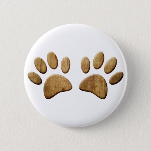 Wood Dog Paw Print Pinback Button