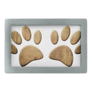 Wood Dog Paw Print Rectangular Belt Buckle