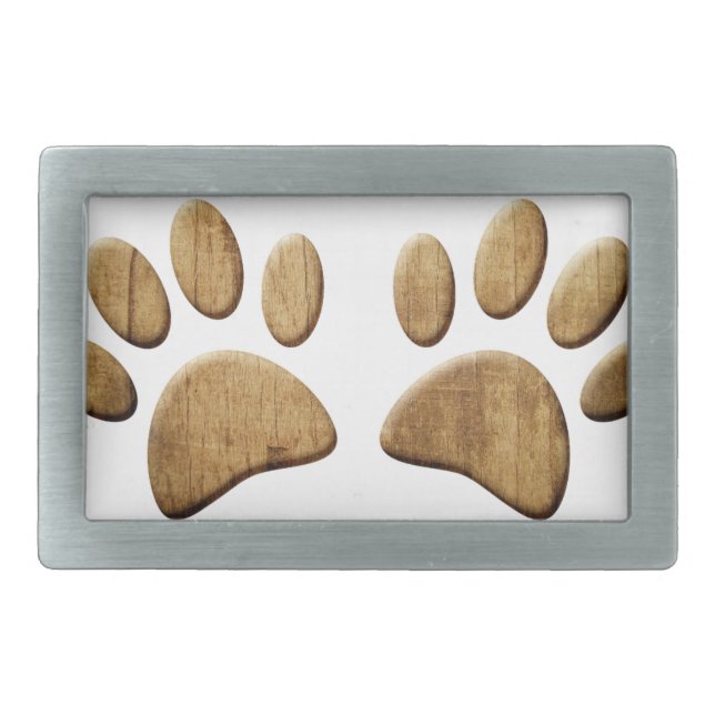 Wood Dog Paw Print Rectangular Belt Buckle (Front)