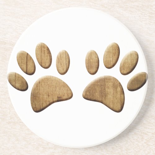 Wood Dog Paw Print Sandstone Coaster
