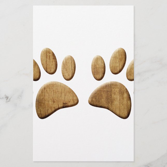 Wood Dog Paw Print Stationery (Front)