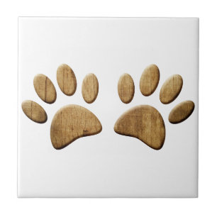 Wood Dog Paw Print Tile