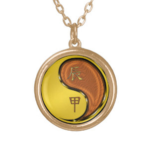 Wood Dragon Gold Plated Necklace