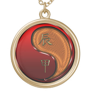 Wood Dragon Gold Plated Necklace