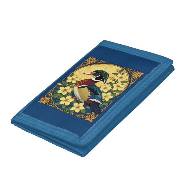 Wood Duck Aix sponsa and Jasmine Flowers  Trifold Wallet (Bottom)