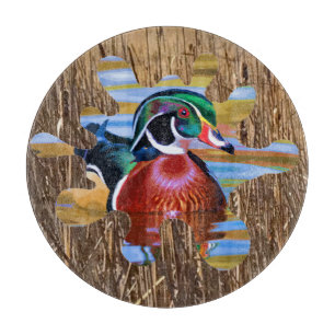Wood Duck Cutting Board, Duck Hunting Round Board