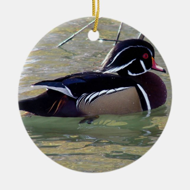 Wood Duck Drake Ceramic Ornament (Front)