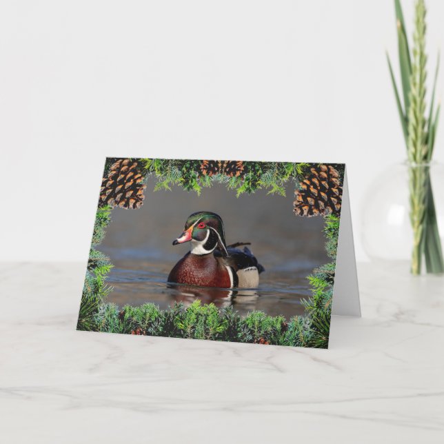 Wood Duck Drake on a Christmas Card (Front)