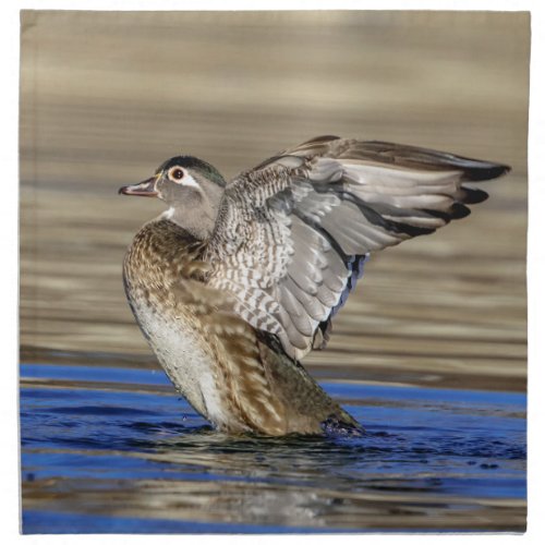 Wood Duck flapping her wings Cloth Napkin