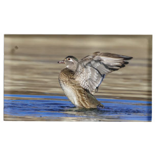 Wood Duck flapping her wings Place Card Holder