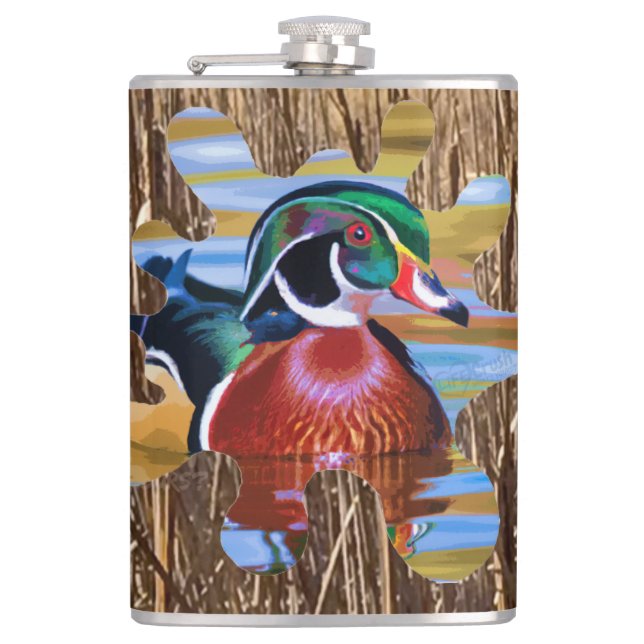 Wood Duck Flask, Duck Hunting Flask (Front)