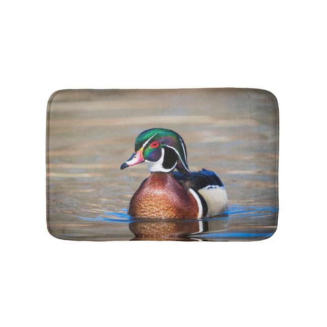Wood Duck in a pond Bathroom Mat (Front)