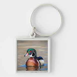 Wood Duck in a pond Keychain