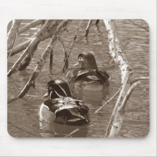 Wood Duck Pair in Sepia Mouse Pad