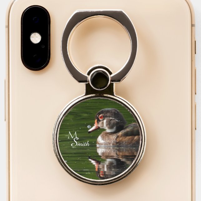 Wood Duck Reflections *personalize* Phone Ring Stand (Close Up)