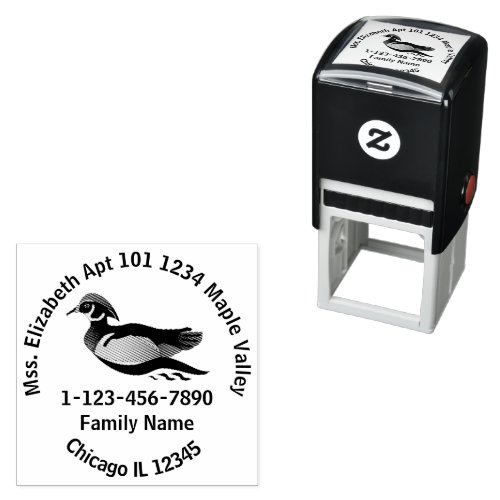 Wood Duck Return Address Contact Info Self_inking Stamp