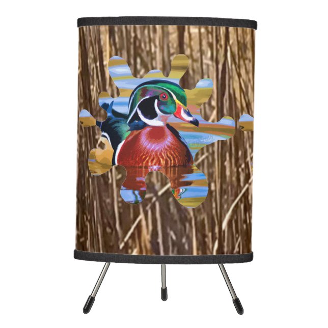 Wood Duck Table Lamp, Duck Hunting Table Lamp (Front)