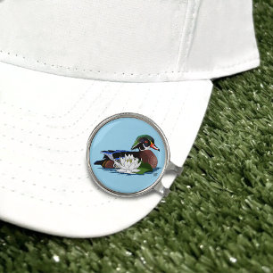 Wood Duck Water Lily Golf Hat Clip