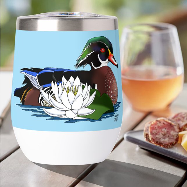 Wood Duck Water Lily Thermal Wine Tumbler (Creator Uploaded)