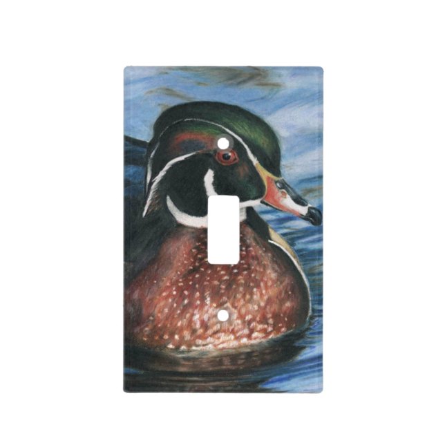 Wood duck with reflections in a lake light switch cover (Front)