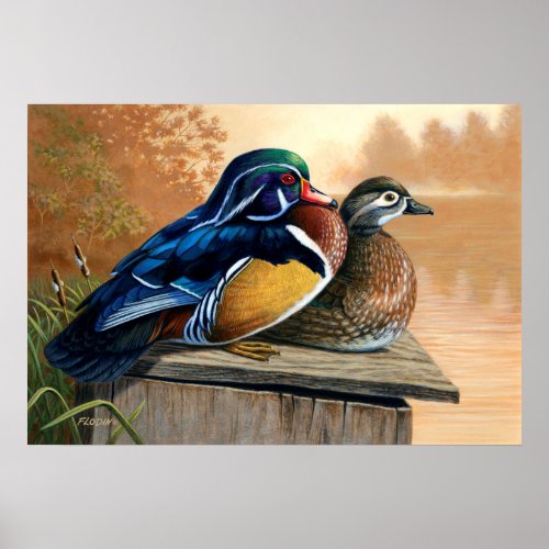 Wood Ducks On Nesting Box Painting 2 _ Poster