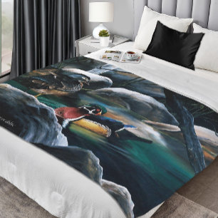 Wood Ducks Pair Pond Nature Wildlife Colorful Fleece Blanket