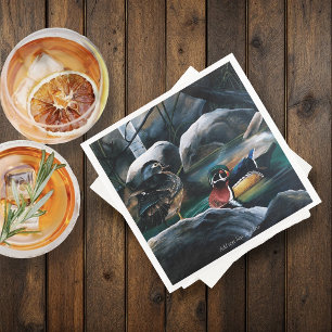 Wood Ducks Pair Pond Nature Wildlife Colorful Paper Dinner Napkins
