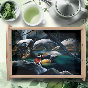 Wood Ducks Pair Pond Nature Wildlife Colorful Serving Tray