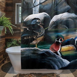 Wood Ducks Pair Pond Nature Wildlife Colorful Shower Curtain