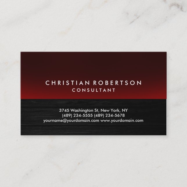Wood Effect Grey Red Cute Consultant Business Card (Front)