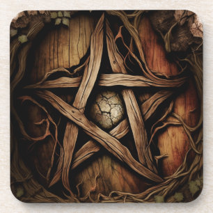 Wood Effect Pentagram Beverage Coaster