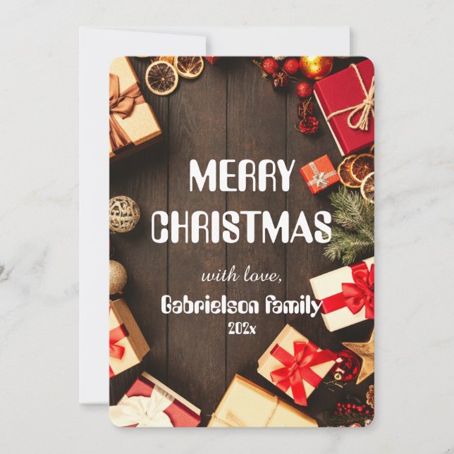 wood elegant family christmast customize  holiday card (Front)
